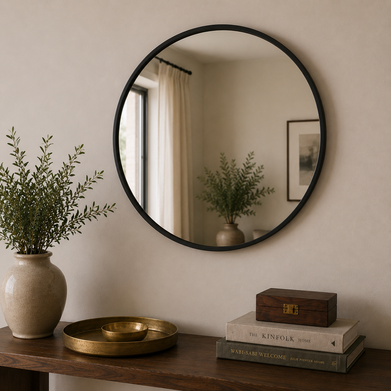 Black-Frame Mirror — Round