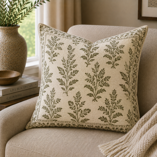 Block-Print Cushion — Botanical