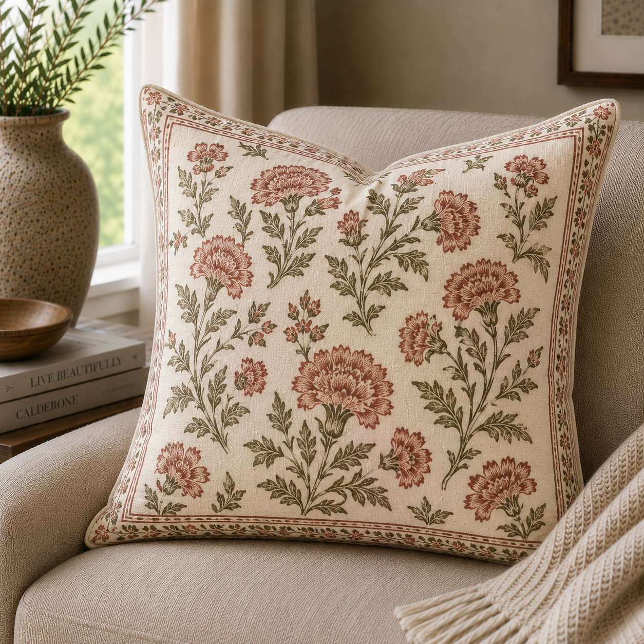 Block-Print Cushion — Floral