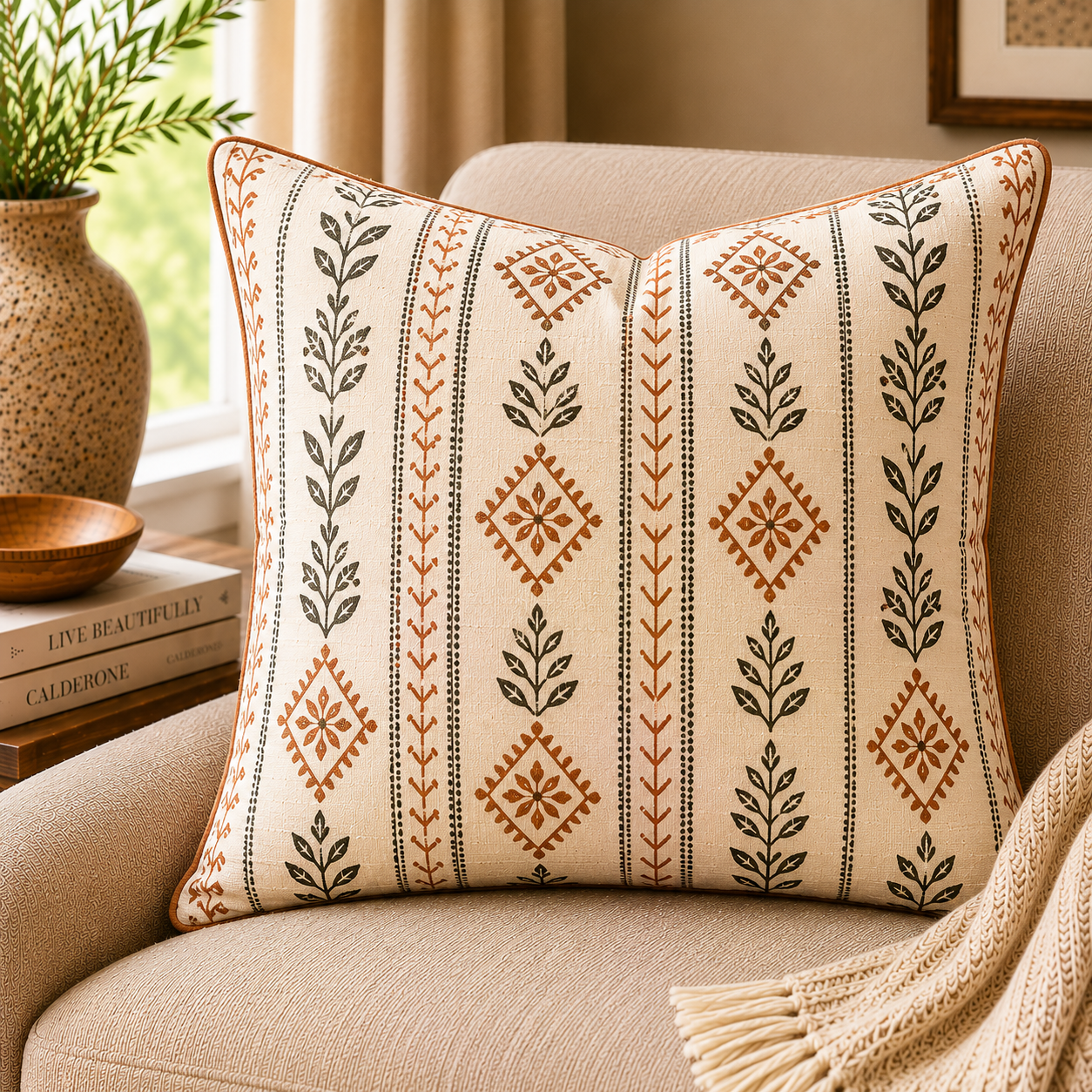 Block-Print Cushion — Geometric