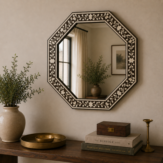 Bone-Inlay Mirror — Octagonal