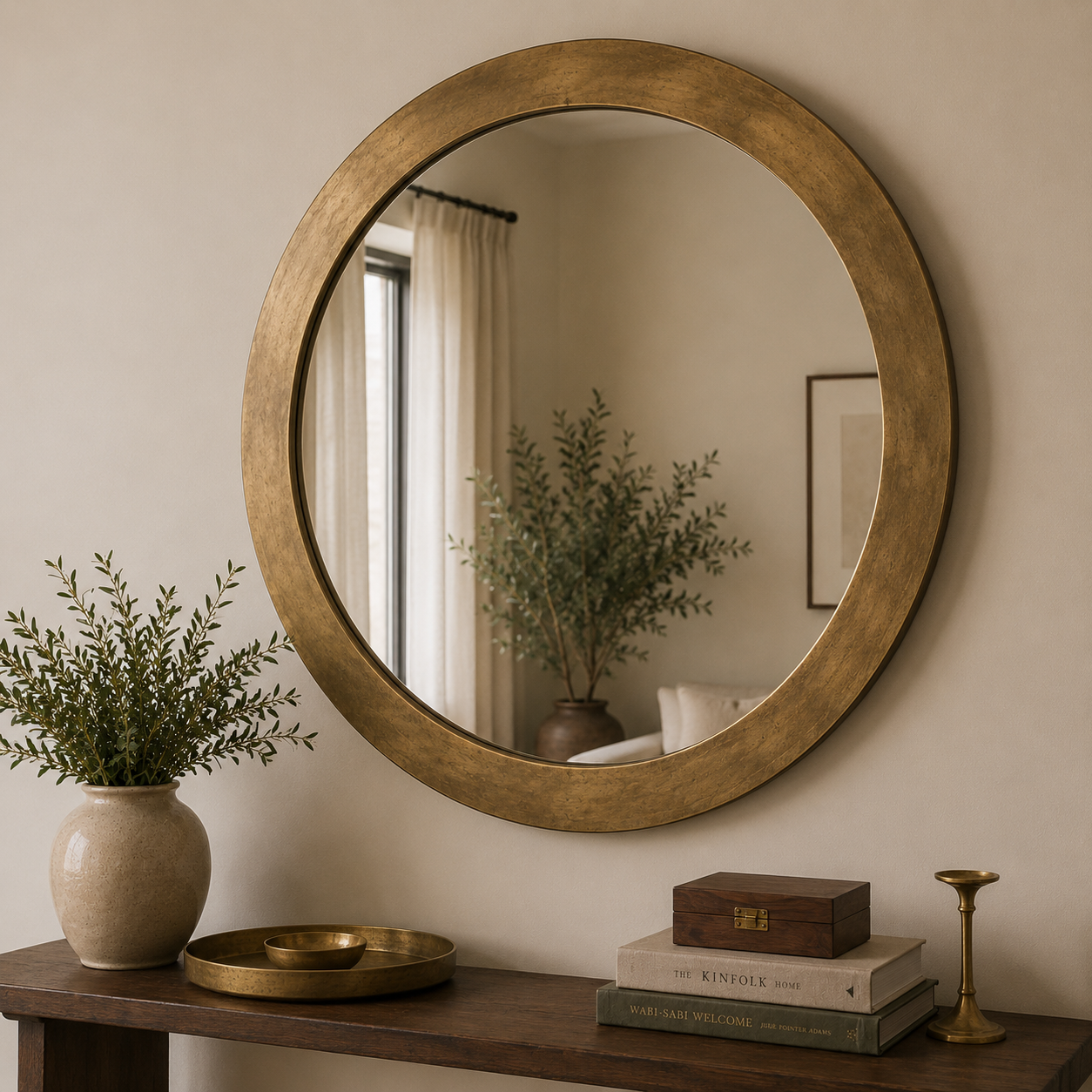 Brass-Frame Mirror — Round Large