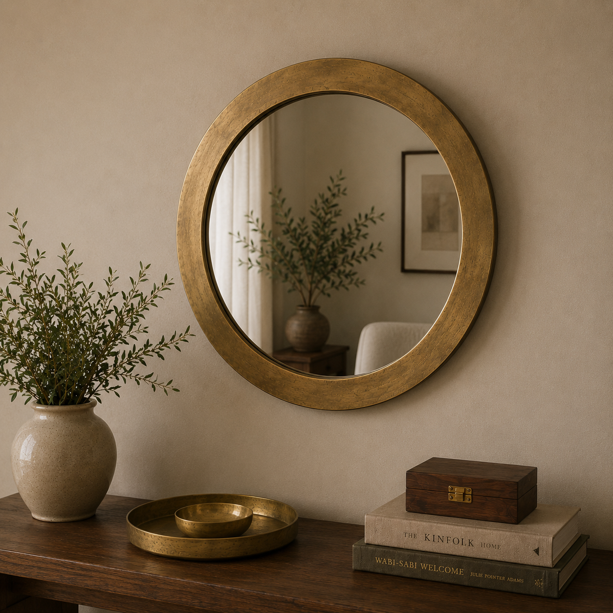 Brass-Frame Mirror — Round Small