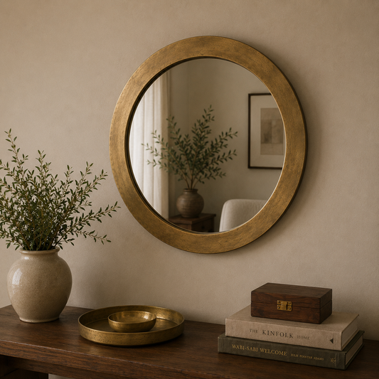 Brass-Frame Mirror — Round Small