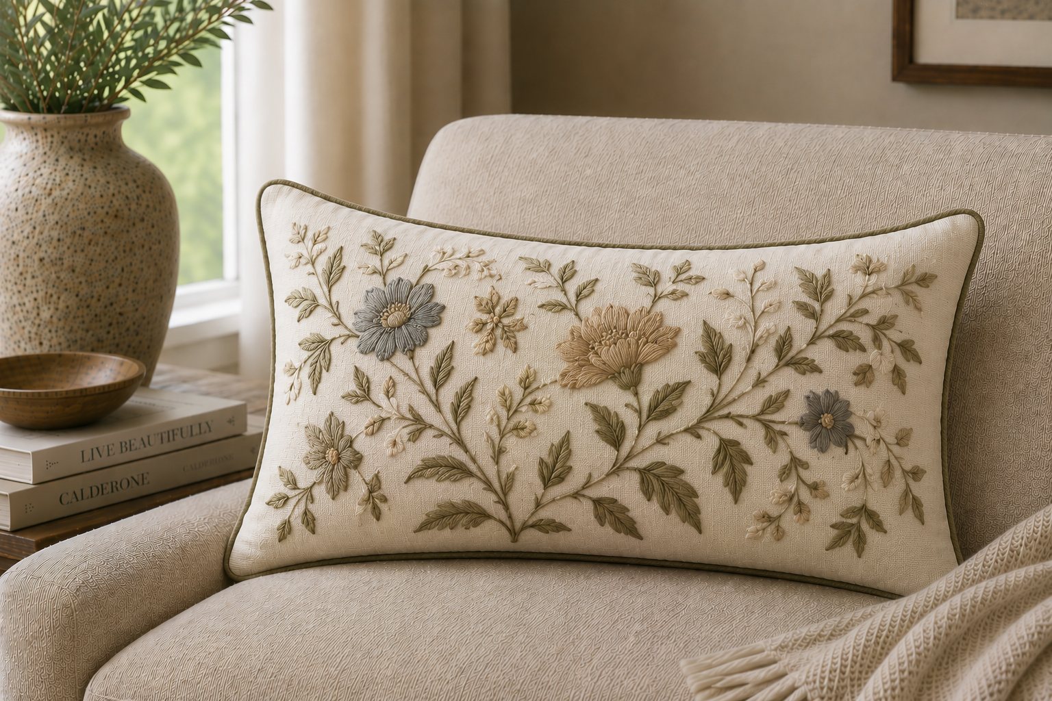 Embroidered Lumbar — Floral
