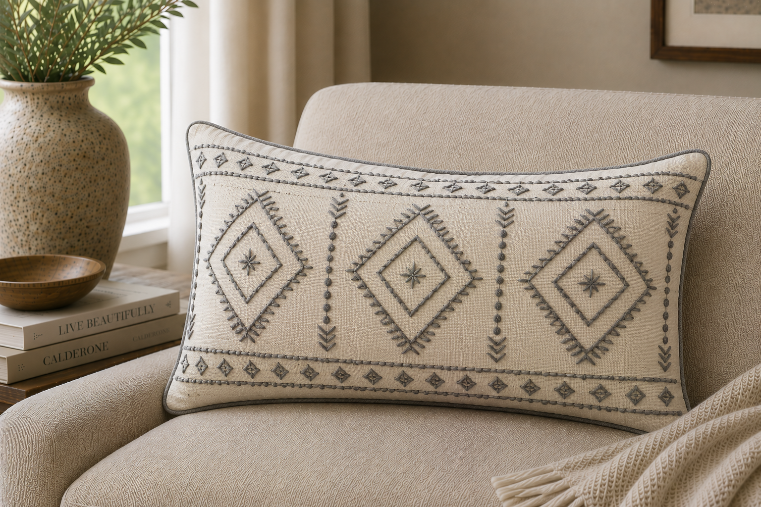 Embroidered Lumbar — Geometric