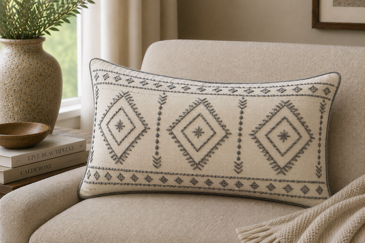 Embroidered Lumbar — Geometric