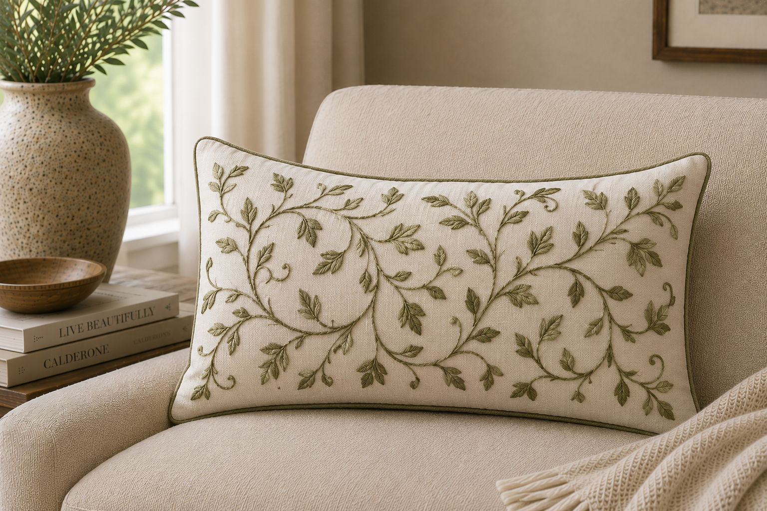 Embroidered Lumbar — Vine