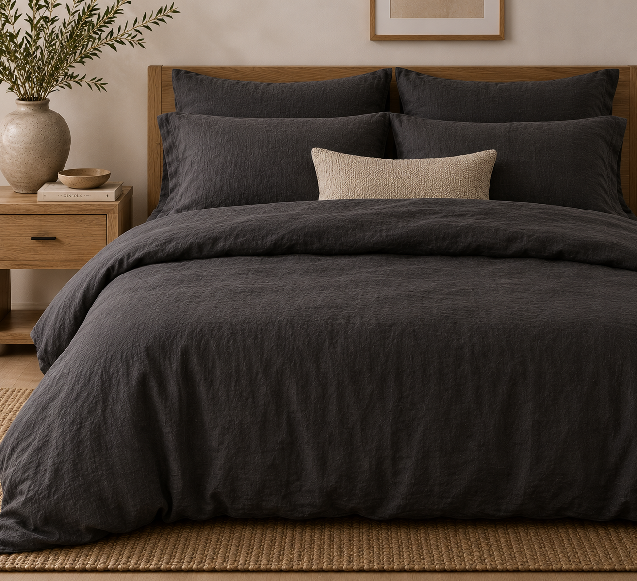 Linen Duvet Cover — Charcoal (Queen)