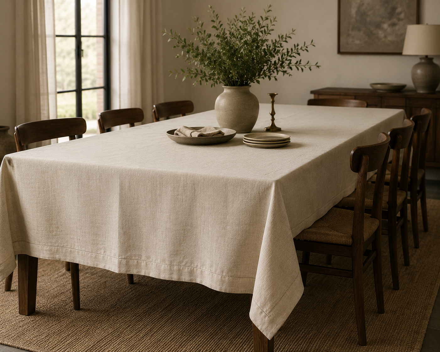 Linen Tablecloth — Natural (8-seater)