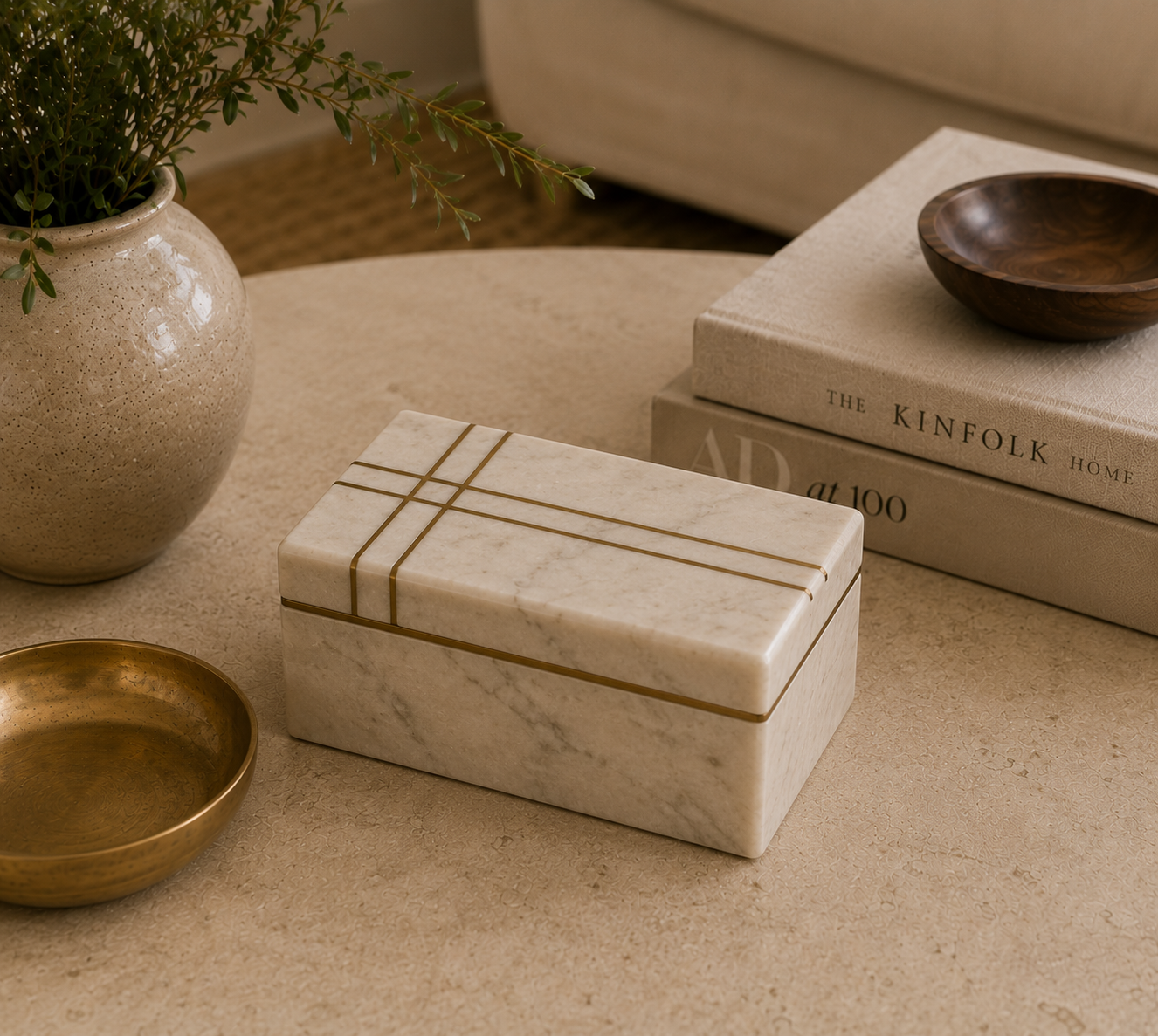 Marble Box with Brass Inlay