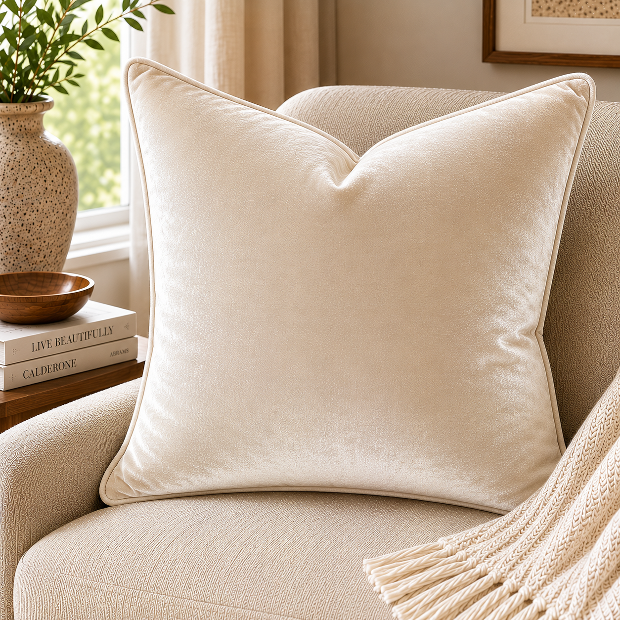 Velvet Cushion — Ivory