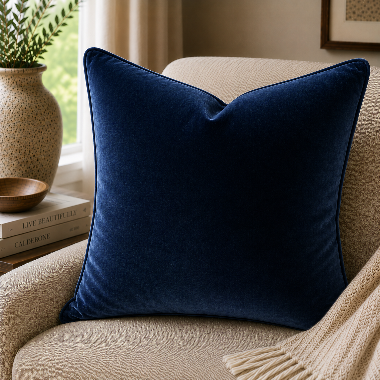 Velvet Cushion — Navy