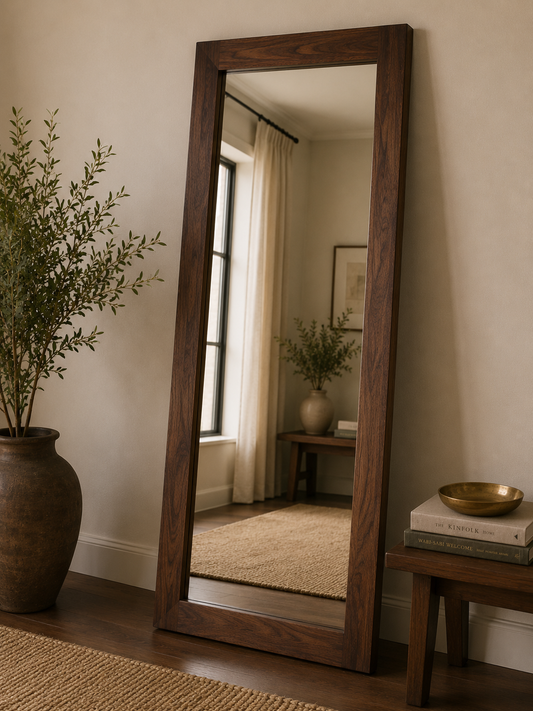 Walnut-Frame Mirror — Tall Rectangular